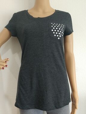 Miley Cyrus & Max Azria Dark Gray Short Sleeve Pocket Tee with Silver Studs